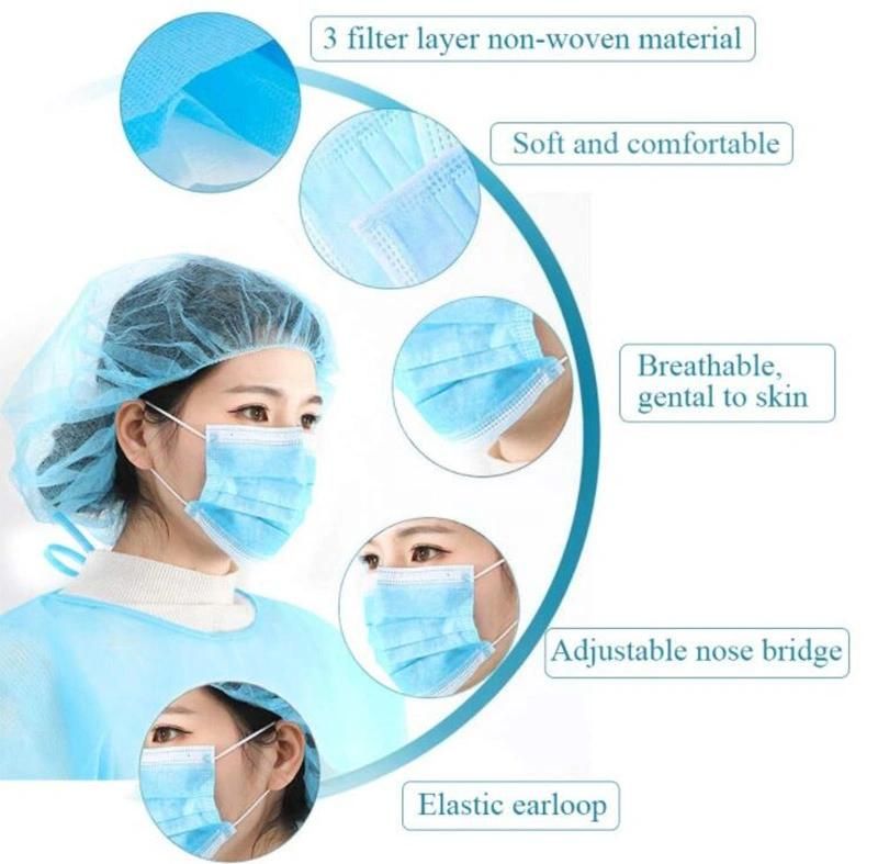 Non Woven 3 Ply Ear-Loop Surgical Disposable Medical Face Mask