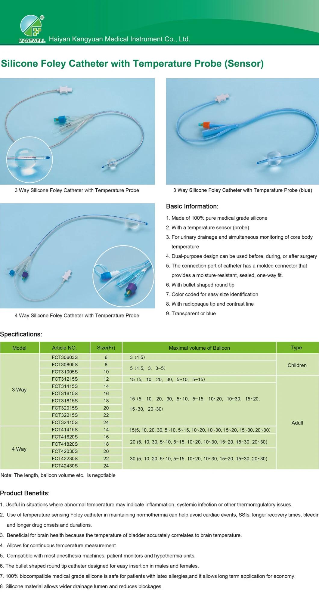 Silicone Foley Catheter with Temperature Probe / Sensor