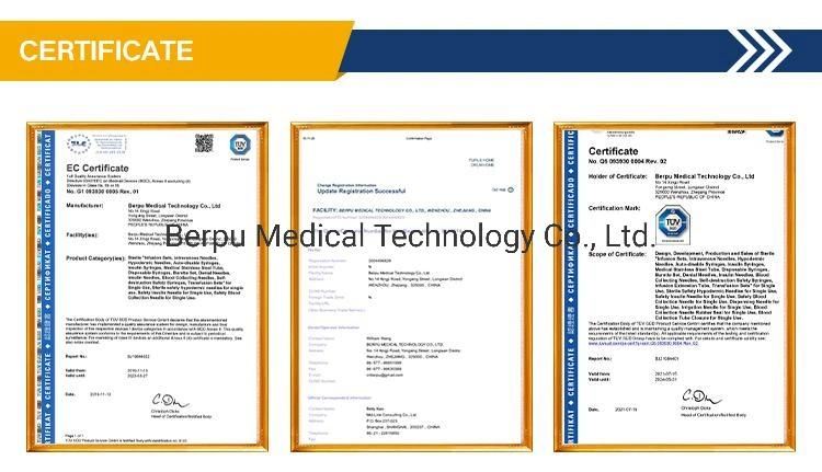 Berpu Medical Pen Type Safety Blood Collection Needle Safety Multi-Sample Blood Collecting Needle for Single Use Eo Sterilization 16-23G CE ISO FDA