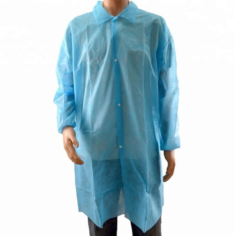 Non Woven Lab Coat Snap Button Velcro Zipper for Laboratory Single Use