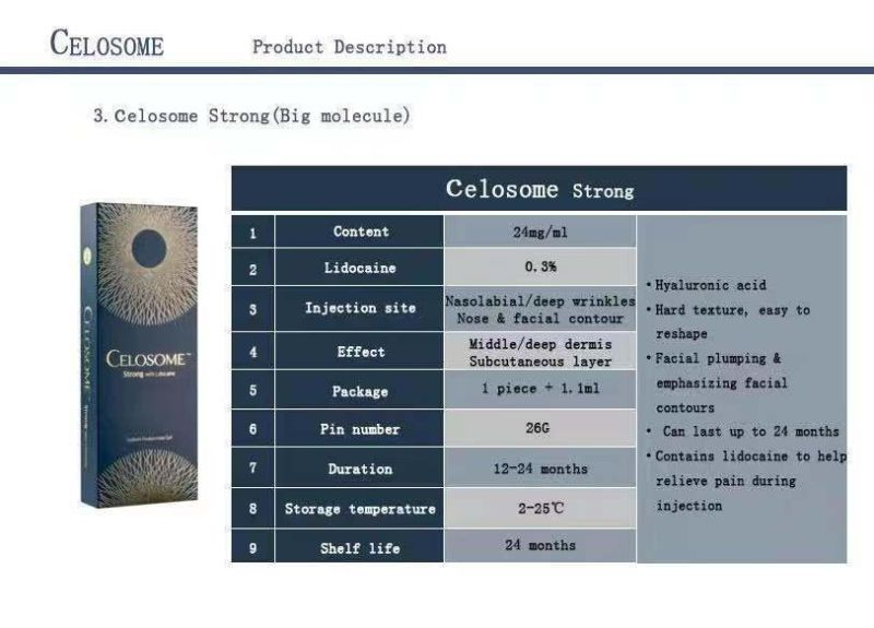 Celosome Acido Hialuronico Hyafiller Fillers Hyaluronic Acid 100% Pure Rell Facial 1 Ml Syringes Injections