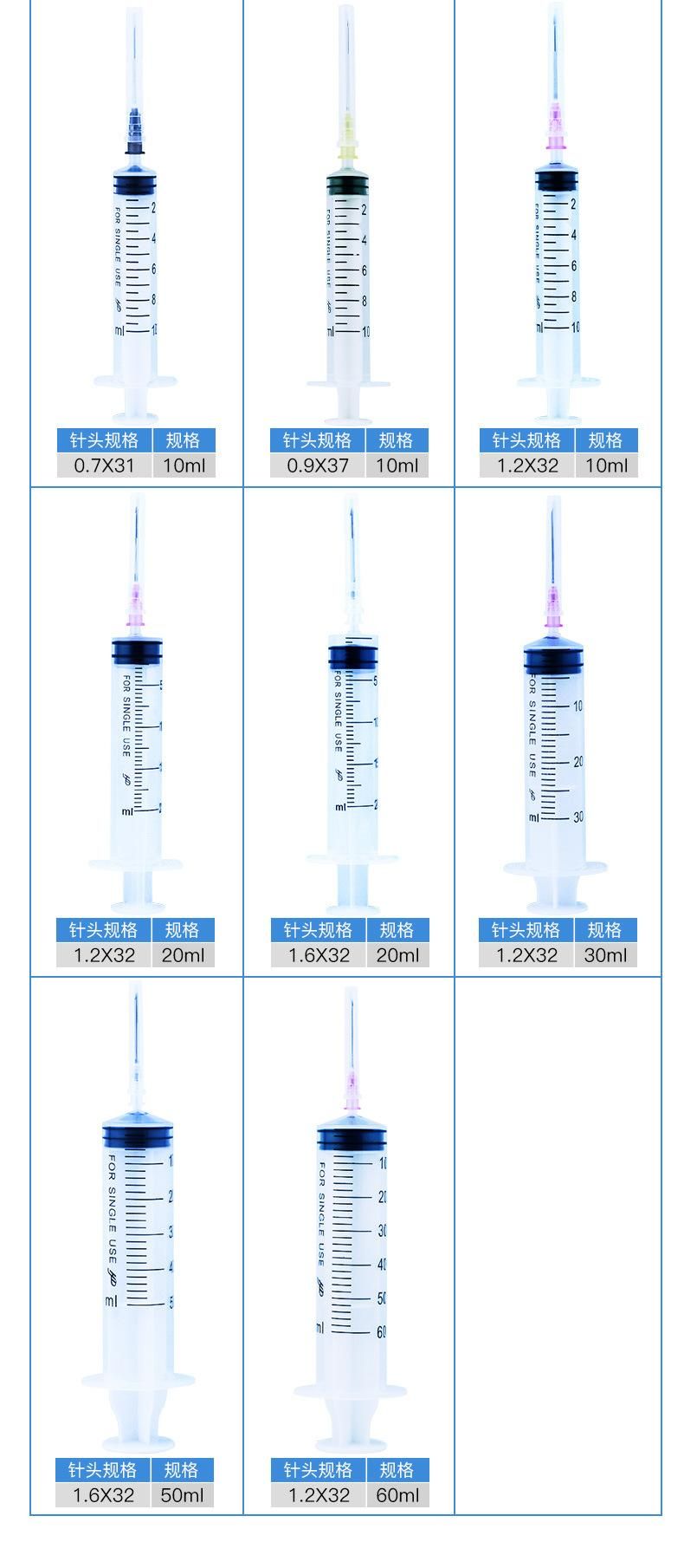 Disposable Medical Syringe Syringe Needle 20ml 12 Gauge Sterile Injection Tube