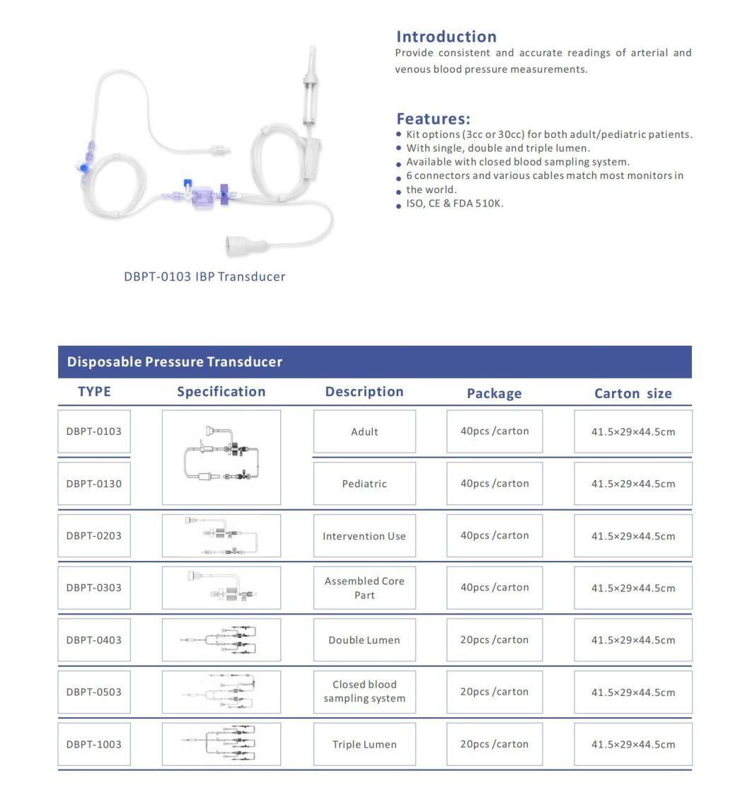 Factory Hisern Surgical Pediatric Blood Pressure Disposable Medical Transducers