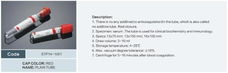 Disposable Medical Red Plain Tube Vacuum Blood Collection Tube