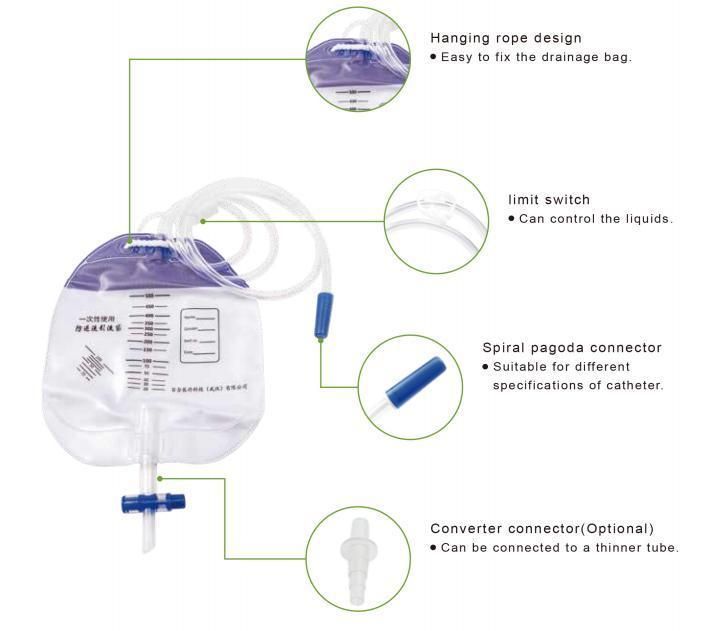 Cheap Price Adult Hospital 500ml/1500ml/2000ml Drainage Urine Bag