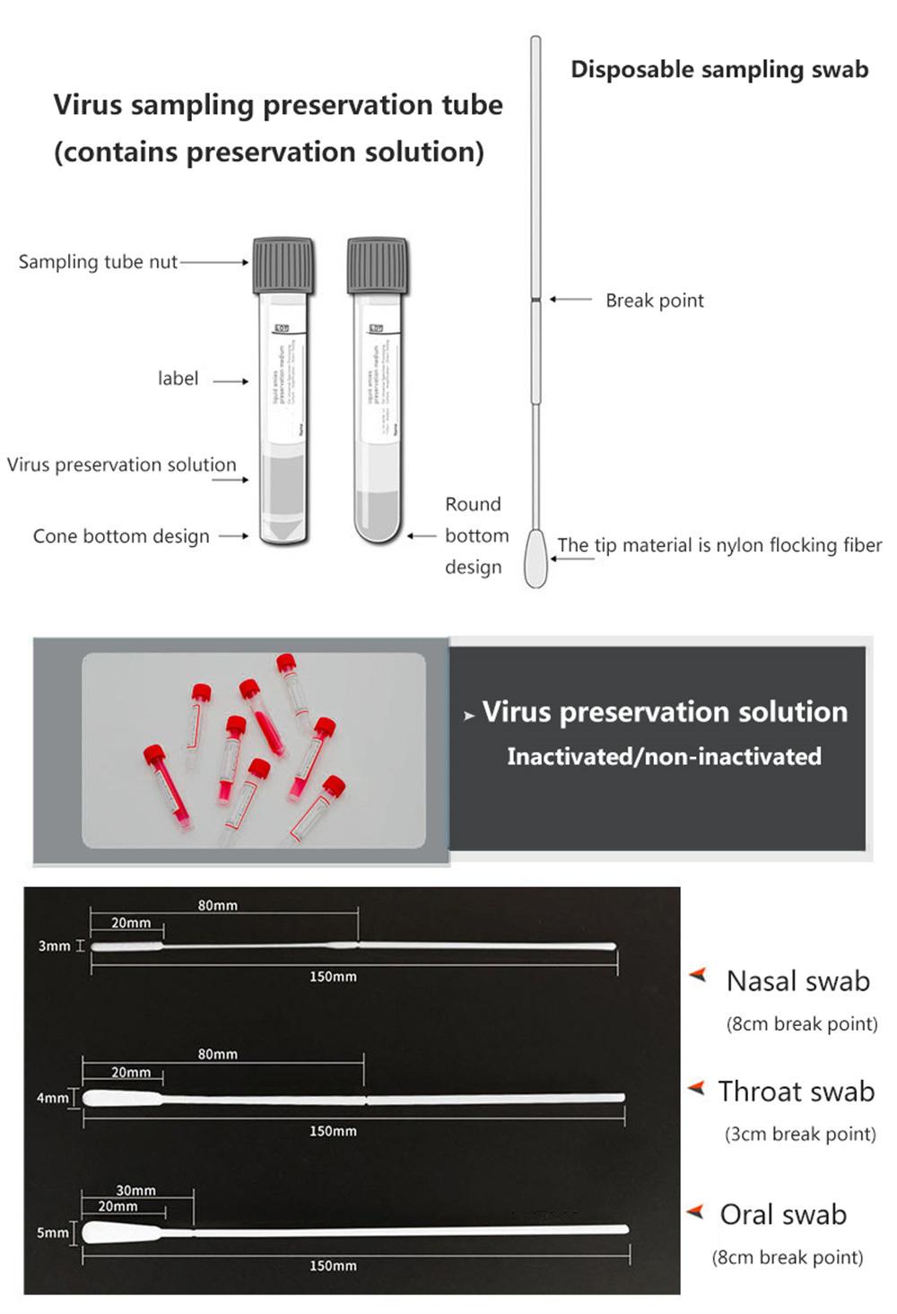 Virus Sampling Tube Viral Transport Medium Nasal and Oral Swab Individual Packaged