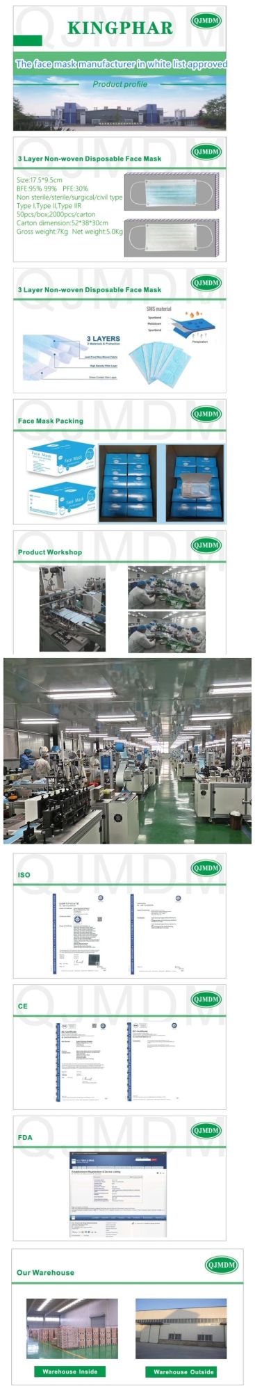 Ce ISO Type Iir Surgical with Bfe 99% 3 Ply Face Mask From White List Manufacturer