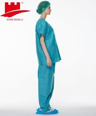 Medical Nonwoven PP SMS Disposable Scrub Suit V Neck T-Shirt with Short Sleeves