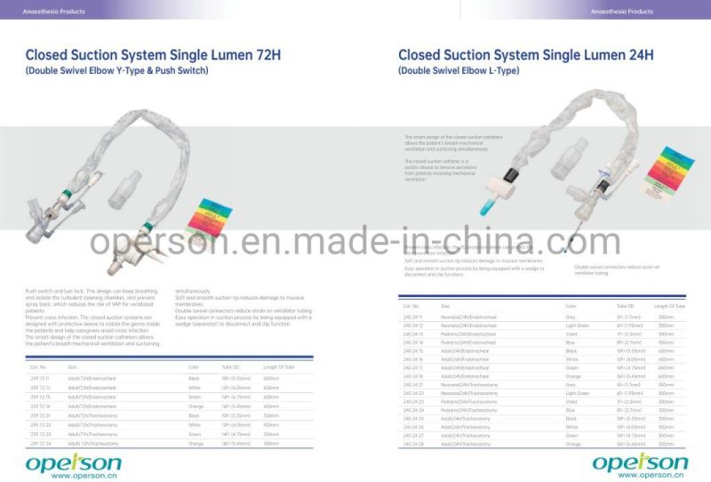 Sterile Medical Disposable 72h/24h Closed Suction System for Tracheostomy