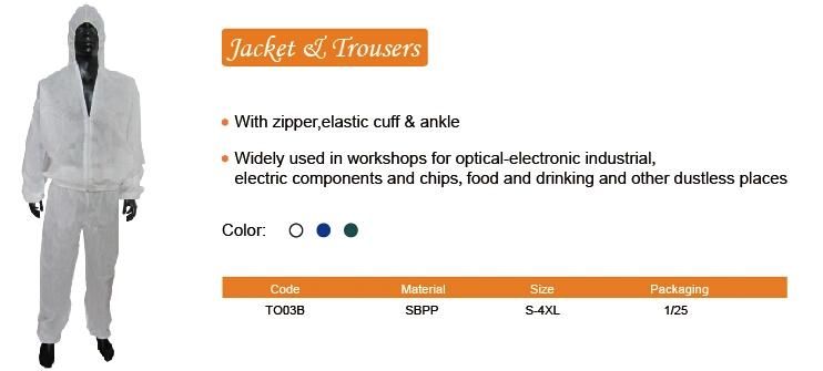 Disposable Non Woven Coverall, Jackets and Trousers for Protective Clothing Uniform