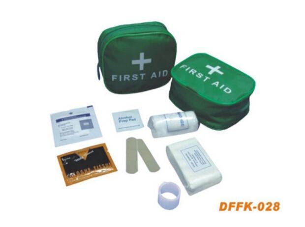 Small Green Nylon Travel First Aid Kit with Medical Items