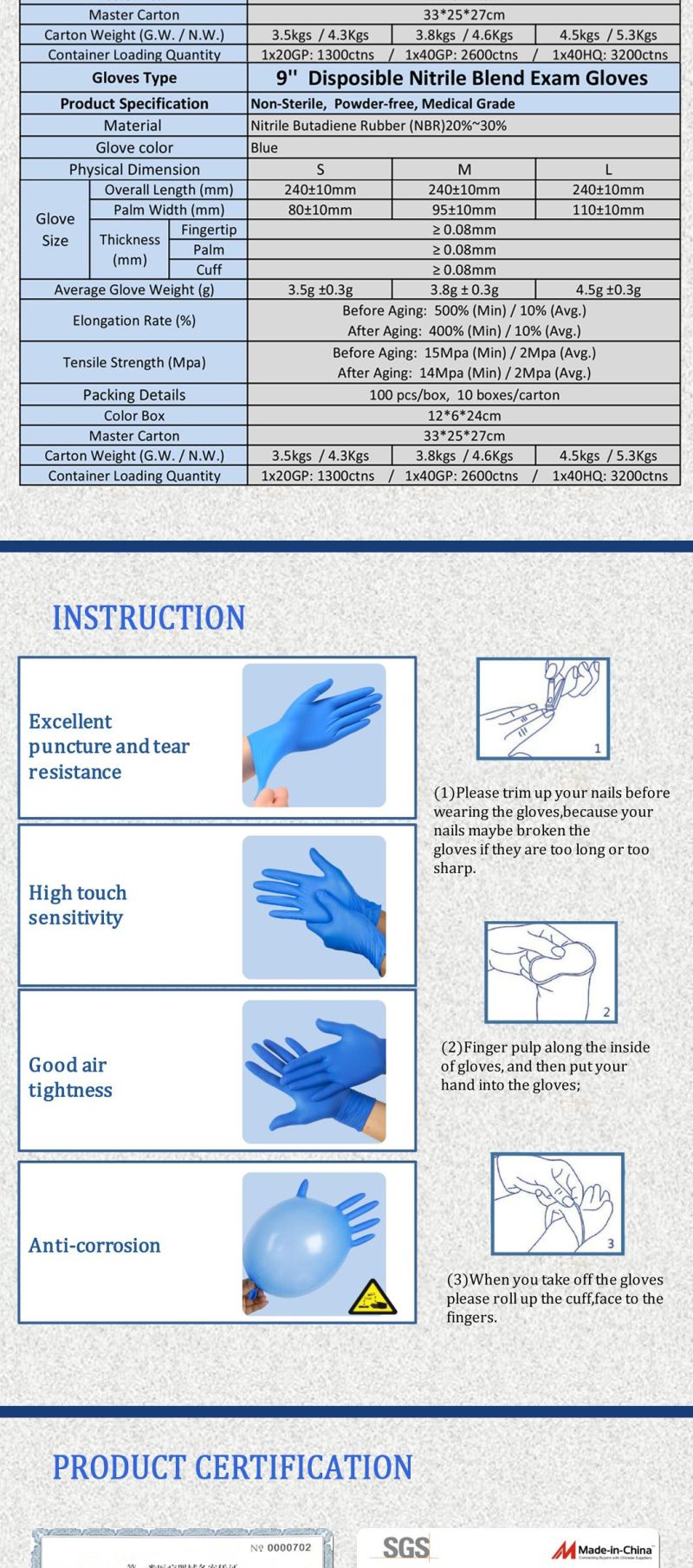 Black Nitrile Glove, Disposable Medical Examination Glove Blue Nitrile Glove, Nitrile Examination Large Gloves