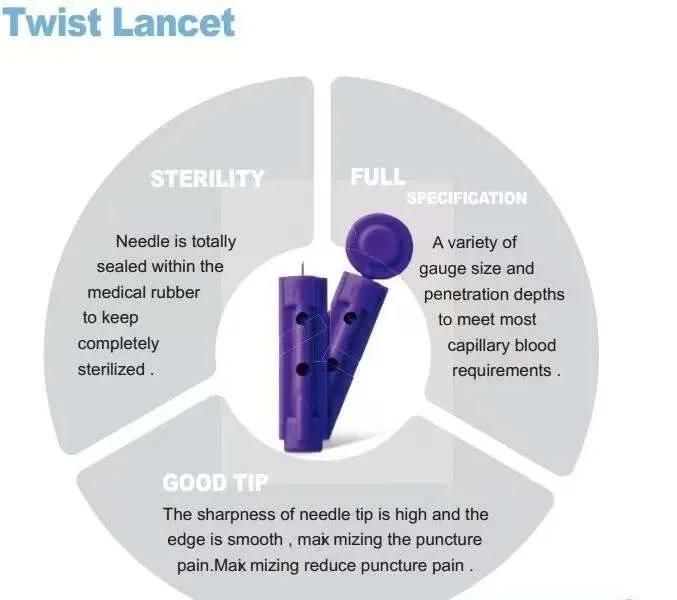 Medical Disposable Sterilie Twist Blood Lancet with Safety Cap and Tri-Bevel Nedle Tip