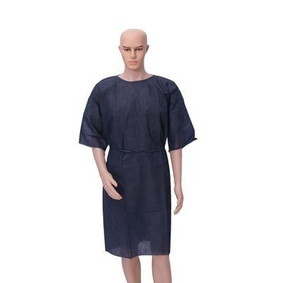 Disposable Dark Blue PP Patient Gown with Short Sleeve