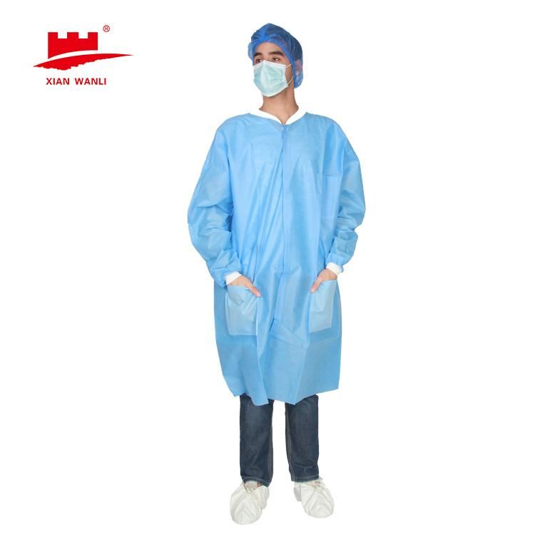 Disposable PP SMS Hospital Uniforms White Lab Coat and Blue Medical Doctor and Nurse Scrub Suits and Medical Gown