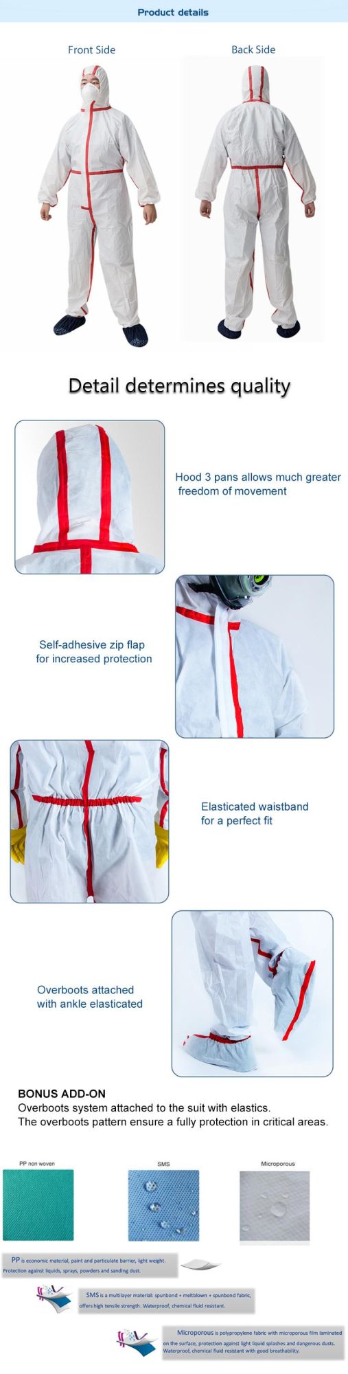 Disposable Type 5 6 Medical Coverall Protective Clothing Type 6 Disposable Coverall with Hooded