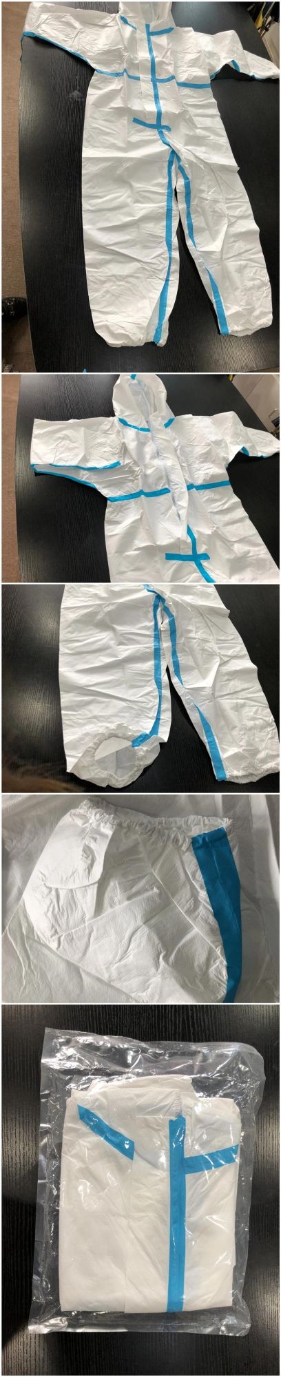 En14126 Cat 3 Microporous Film Sf Type 4 Medical Coverall with Hood Flap