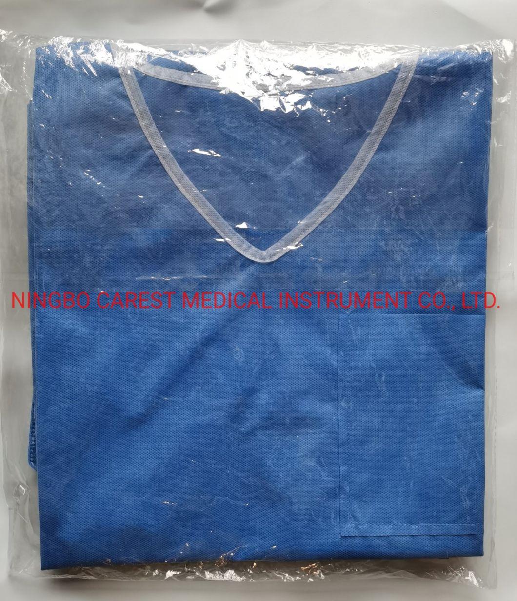 CE Approved Disposable Blue Colour SMS Scrub Suit Patient Suit