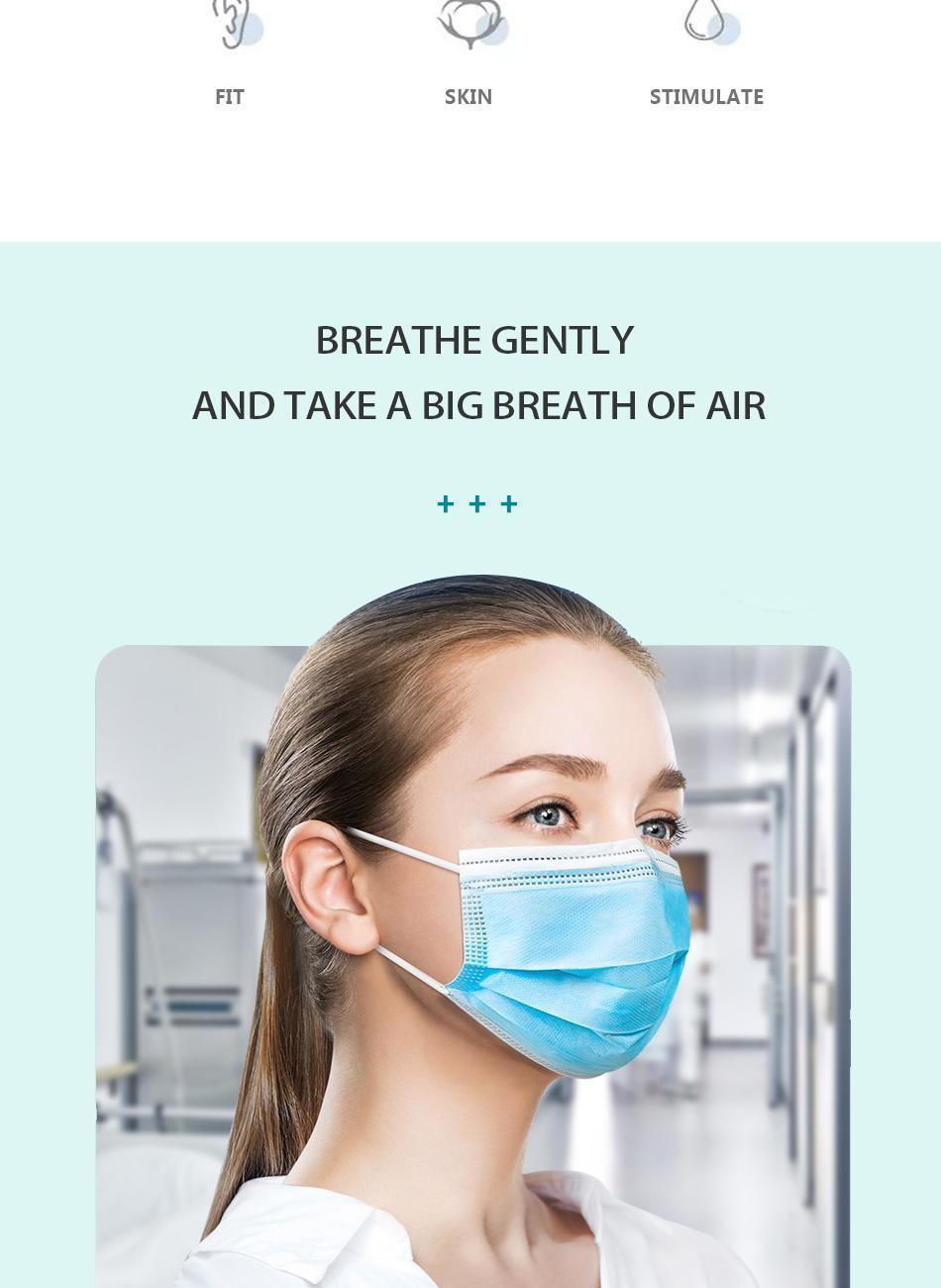 High Quality High Performance Disposable 3 Ply Adult Anti Dust Pm2.5 Virus FDA 510K CE En14683 Approved Non-Woven Fabric Blue Medical Face Mask