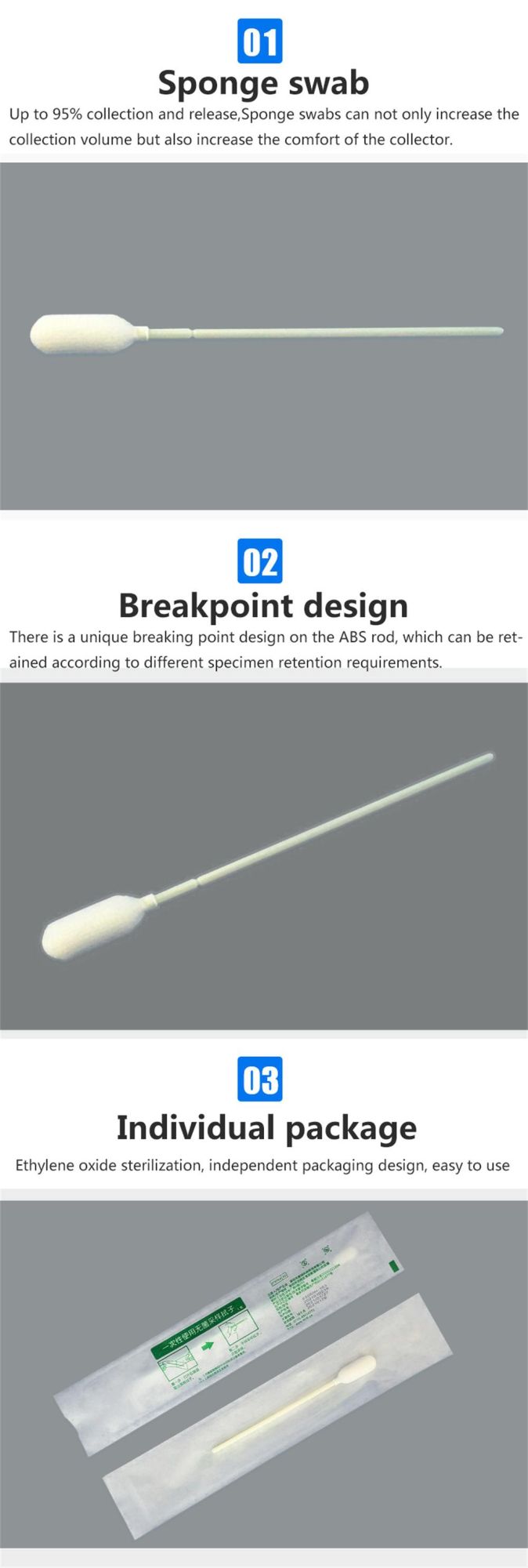 Sterile Buccal Sponge Swab Sample Collection Transport Tube Oral Flocked Swab Flocked Swabs