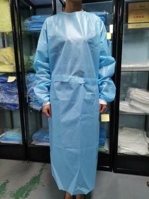Visitor Blue Insulation Non Woven Polypropylene Waterproof Impervious Disposable Isolation Gowns Level 2 with Knitted Cuffs