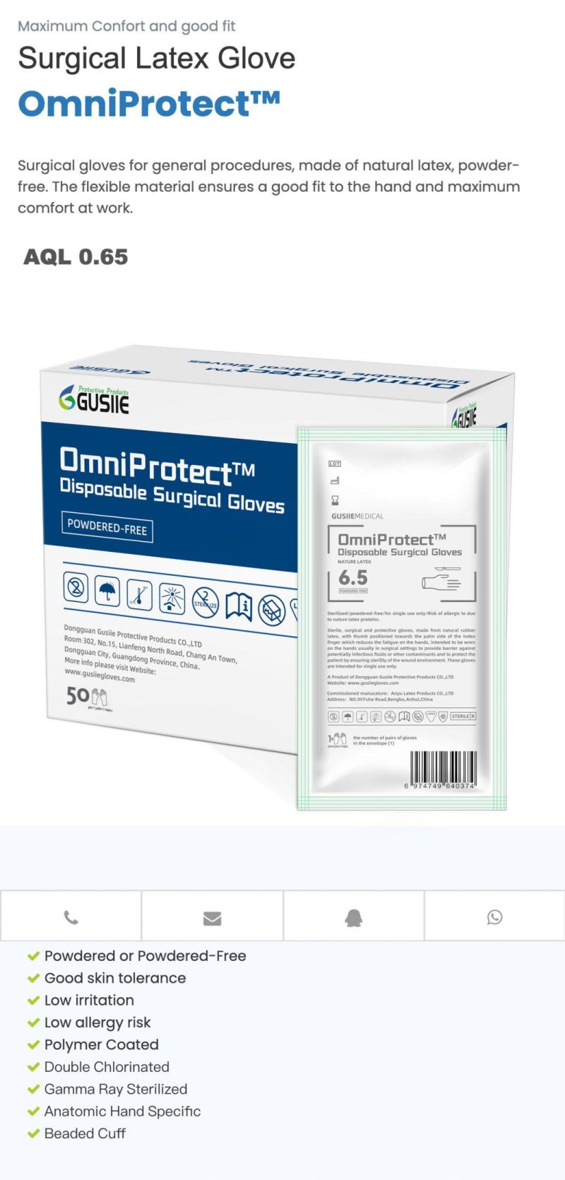 Medical Glove Sterilized Latex Gloves Powdered or Powdered-Free Latex Gloves