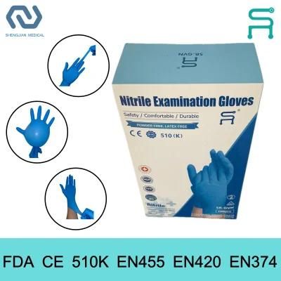 Free Sample Powder Free 510K En455 Disposable Nitrile Examination Gloves