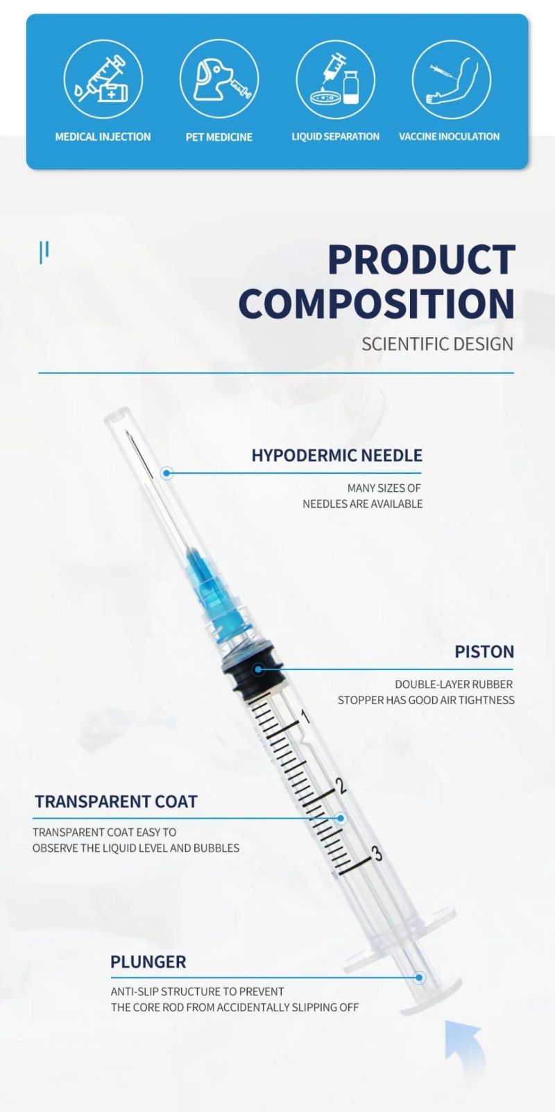 Medical Disposable Vaccine Injection 1ml Syringe with Needle