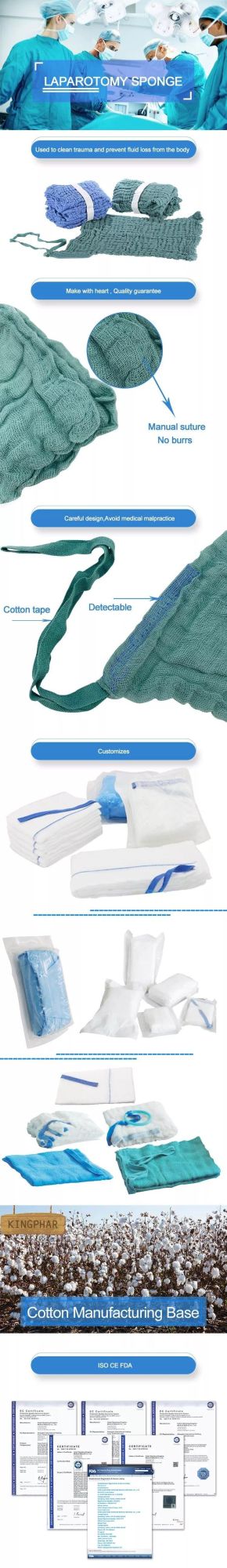 2022 China Manufacturere Laparotomy Compress Sterile Gauze Lap Sponges with Xray Ring and Blue Loop