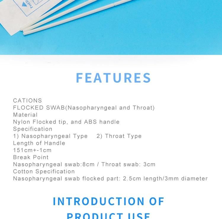 Disposable 6inch Sterile Collection Flock Nasopharyngeal Oral Nasal Swab