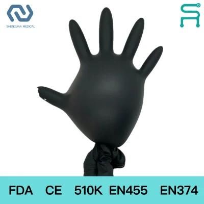 Black CE En455 Disposable Powder Free Nitrile Examination Gloves with FDA 510K
