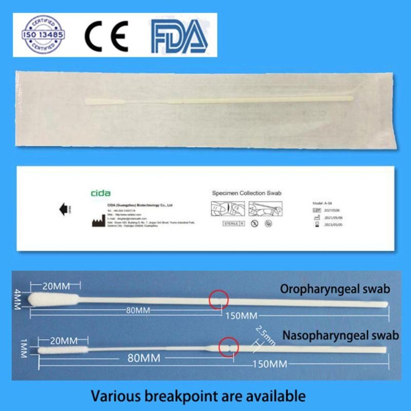 FDA Listed CE Certified Disposable Nylon Flocked Vtm Sampling Nasal Swabs Self Rapid Test