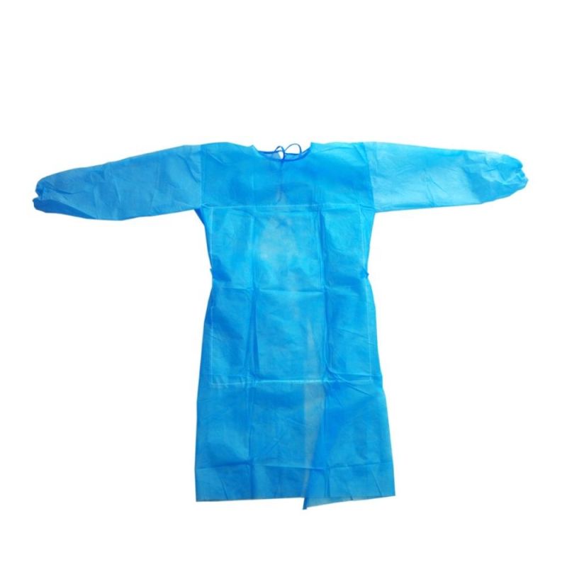 Medical Consumable Hospital Uniform PP SMS or PP+PE Nonwoven Blue Isolation Gowns Nurse Apron Uniform