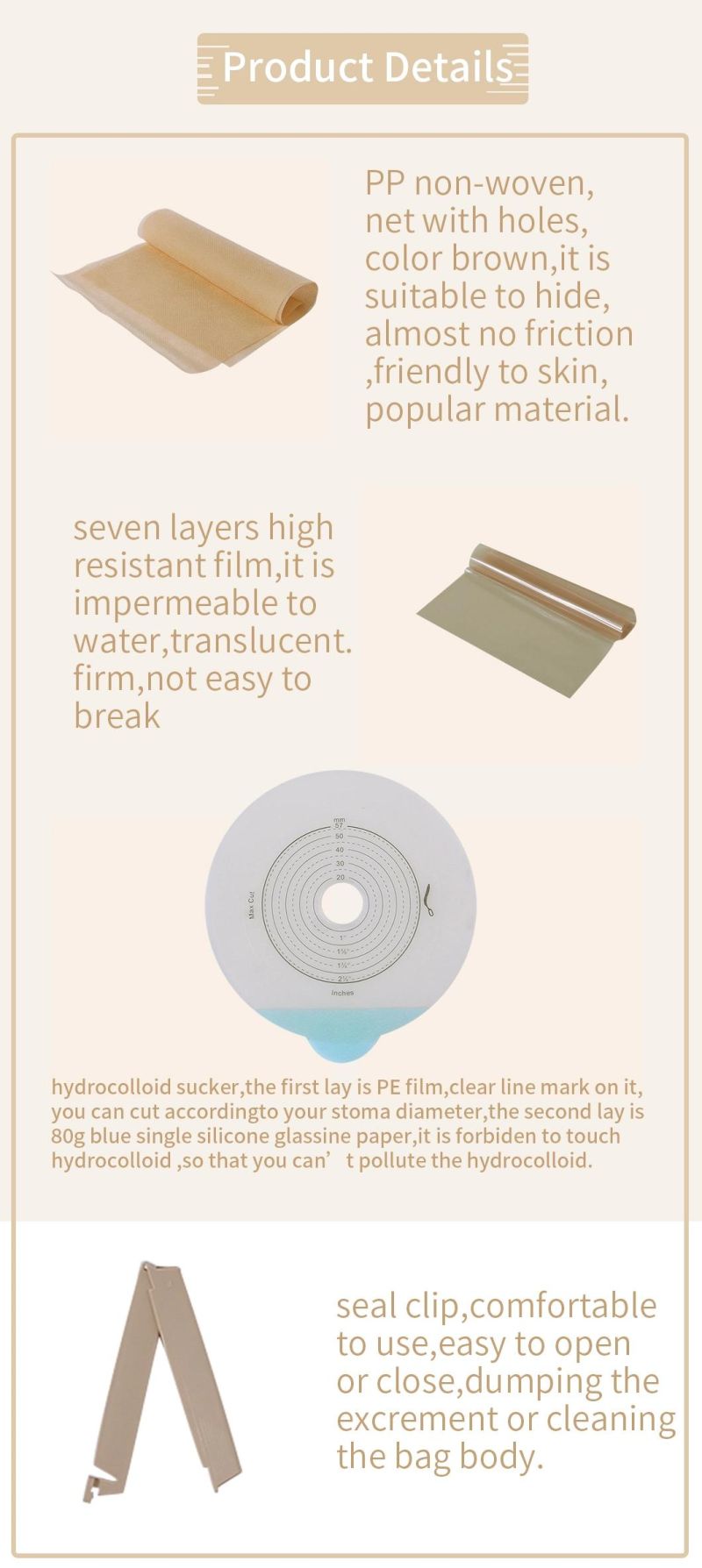 Hydrocolloid Barrier High-Quality Disposable Colostomy Bag with Activated Carbon Bag