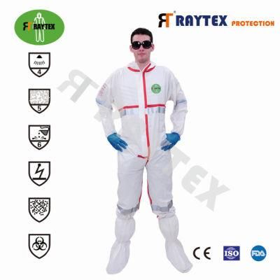 En14126 Disposable Non Woven Microporous Type 4b/5b/6b Coverall Work Clothing