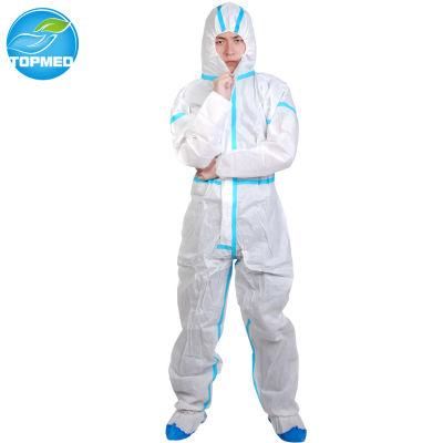 Disposable Microporous Film Polypropylene White Work Coverall with Reflective Tape
