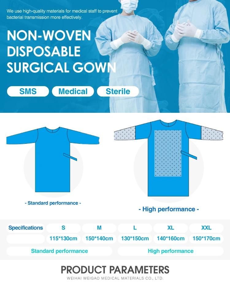 Hot Sale SMS Nonwoven Disposable Non-Sterile Reinforced Surgical Gown