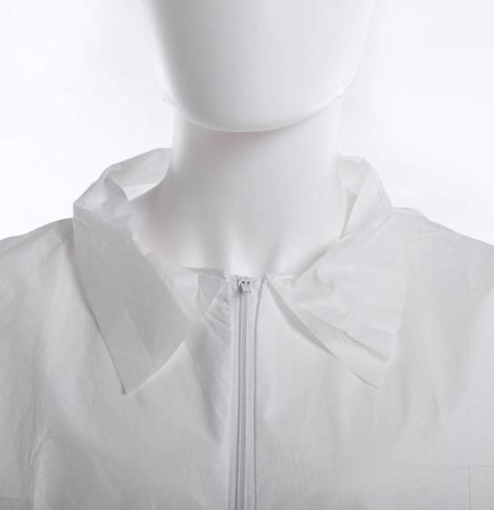Disposable Non Woven Long Sleeve Protective Lab Coat with Collar