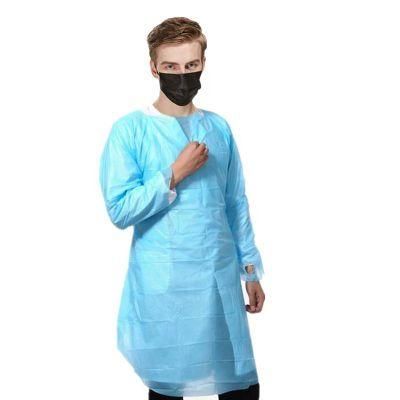 Isolation CPE Gown Apron Thumb Hospital Medical Protective Clothing Medical Disposable with Long Sleeve Blue