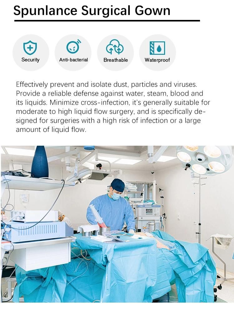 High Quality AAMI Level 3 Surgeon Gown Surgical Medical Doctor Gowns Sterile Spun Lace Surgical Gown for Hospital