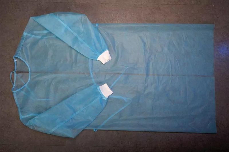 Disposable Medical Isolation Gown Low Price Blue PP Non-Woven Fabric 35g