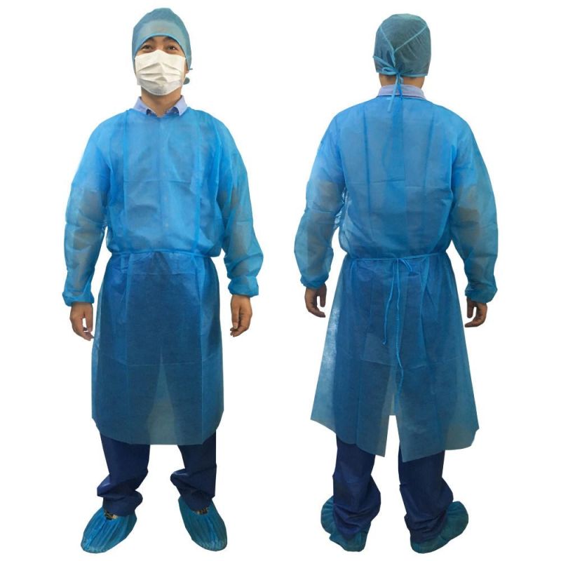 Other Medical Consumables CE & ISO13485 Certificated Isolation Gown 28g Spun-Bonded Polypropylene Blue Gown with 10 Piece Per Pack