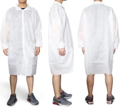 Lab Coats Disposable for Adults, White, Breathable, 3 Buttons, No Pockets, Elastic Cuff