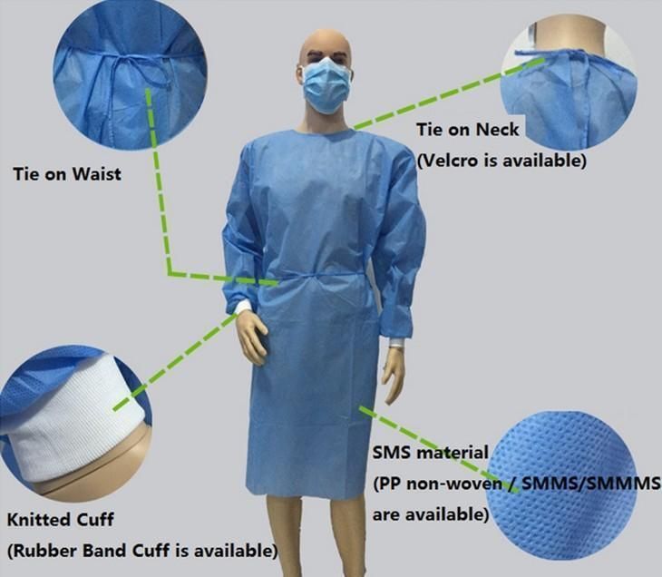 Disposable Hospital Protection SMS Surgical Gown Suppliers Medical Gowns