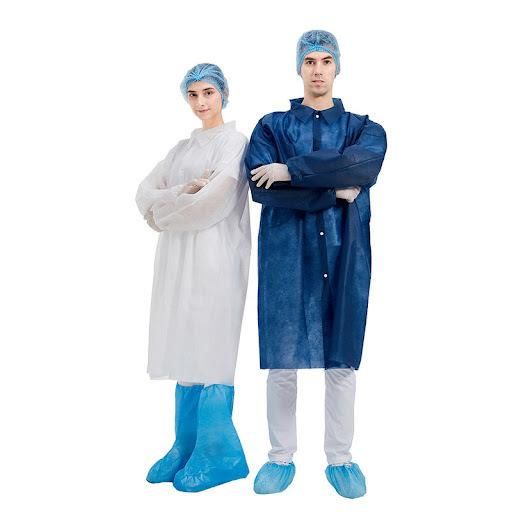 Non Woven Lab Coat Snap Button Velcro Zipper for Laboratory Single Use