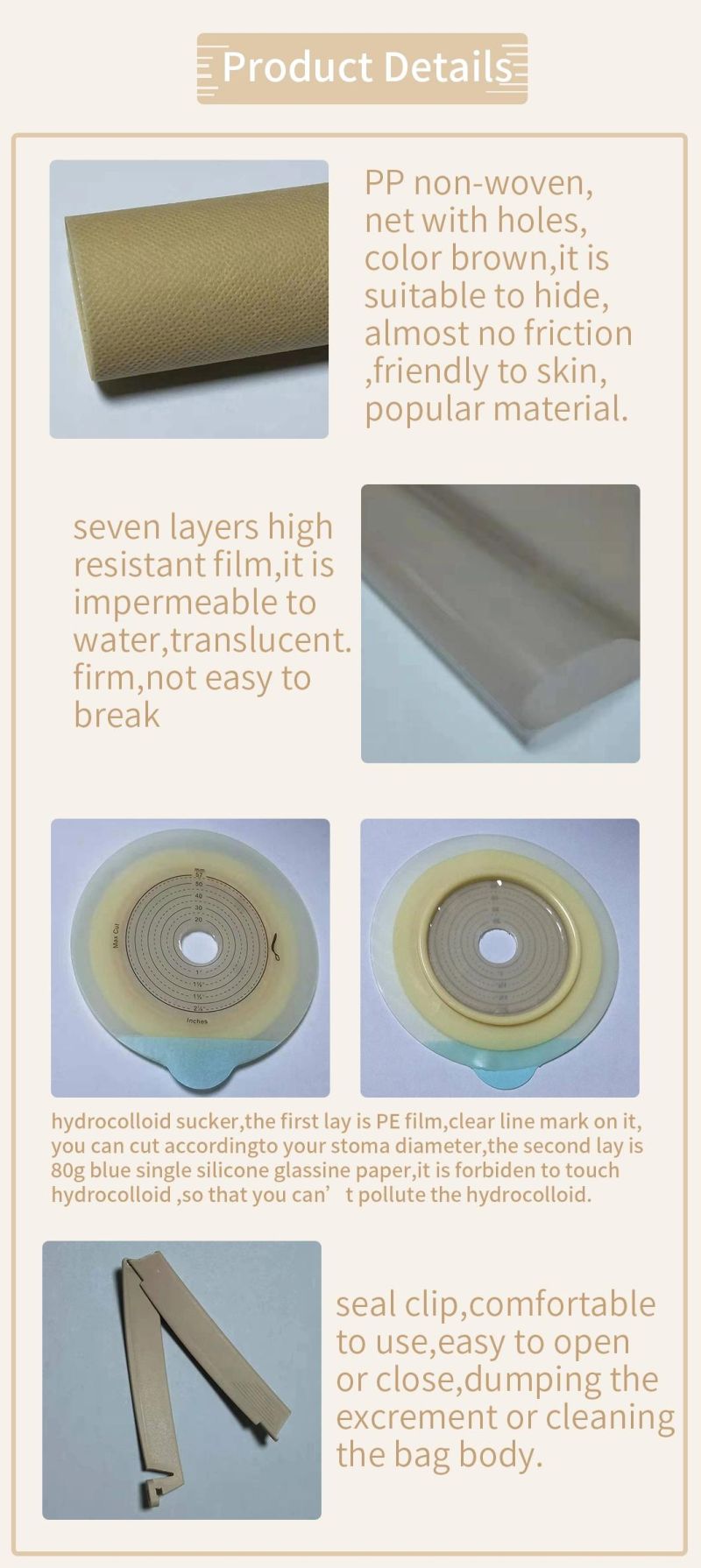 Ostomy Back Window Drainable Urinie for Ileostomy Stoma Care Cut-to-Fit Carbon with Closure Non-Woven Colostomy Bag