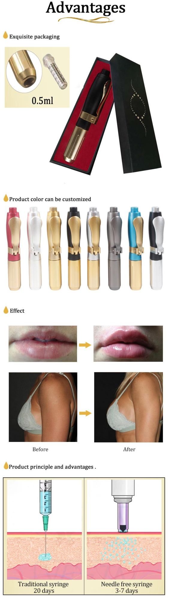 Hyaluronic Acid Dermal Filler Syringe Ampoule Gel for Black Gold Pen Injection Korea