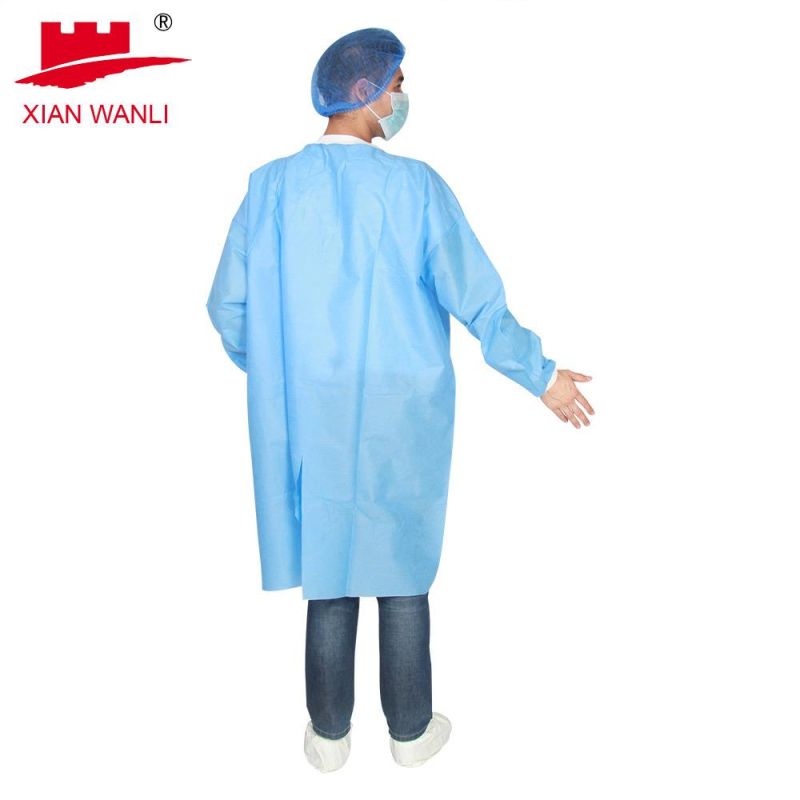 Disposable SMS Water Repellent Visitor Coat Lab Coat with Pocket and Knitted Collar