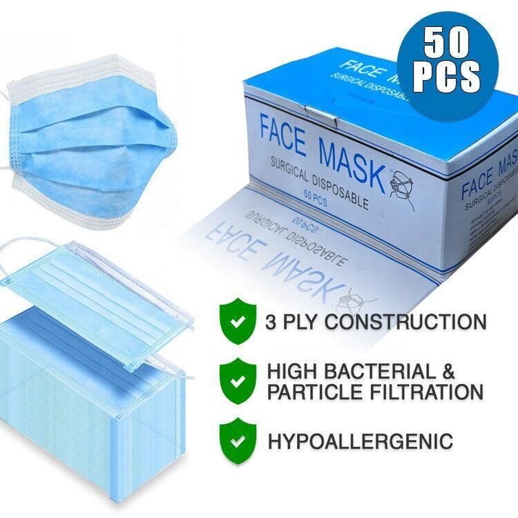 Protective Non-Woven 3 Ply Disposable Face Mask Medical Surgical Use