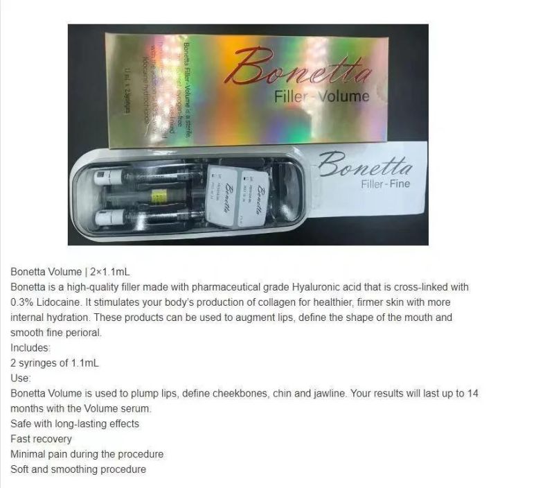 Korea Bonetta Injectable Cross Linked Hyaluronic Dermal Filler 2.2ml